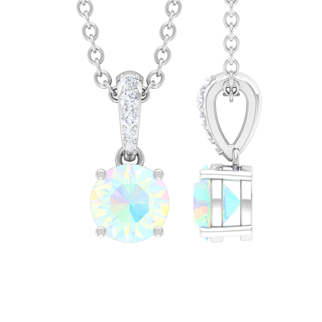 3/4 CT Round Shape Ethiopian Opal Solitaire Pendant in with Diamond Ethiopian Opal - ( AAA ) - Quality - Rosec Jewels