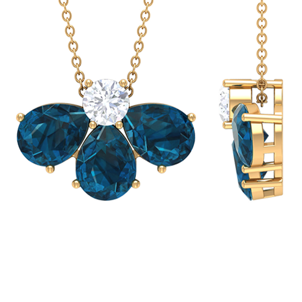 Pear Cut London Blue Topaz and Moissanite Flower Pendant London Blue Topaz - ( AAA ) - Quality - Rosec Jewels