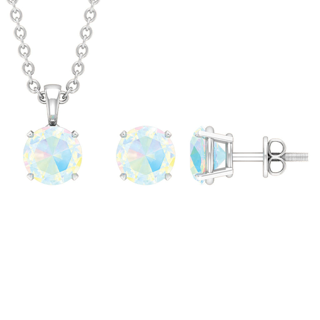 3/4 CT Round Cut Ethopian Opal Solitaire Jewelry Set Ethiopian Opal - ( AAA ) - Quality - Rosec Jewels