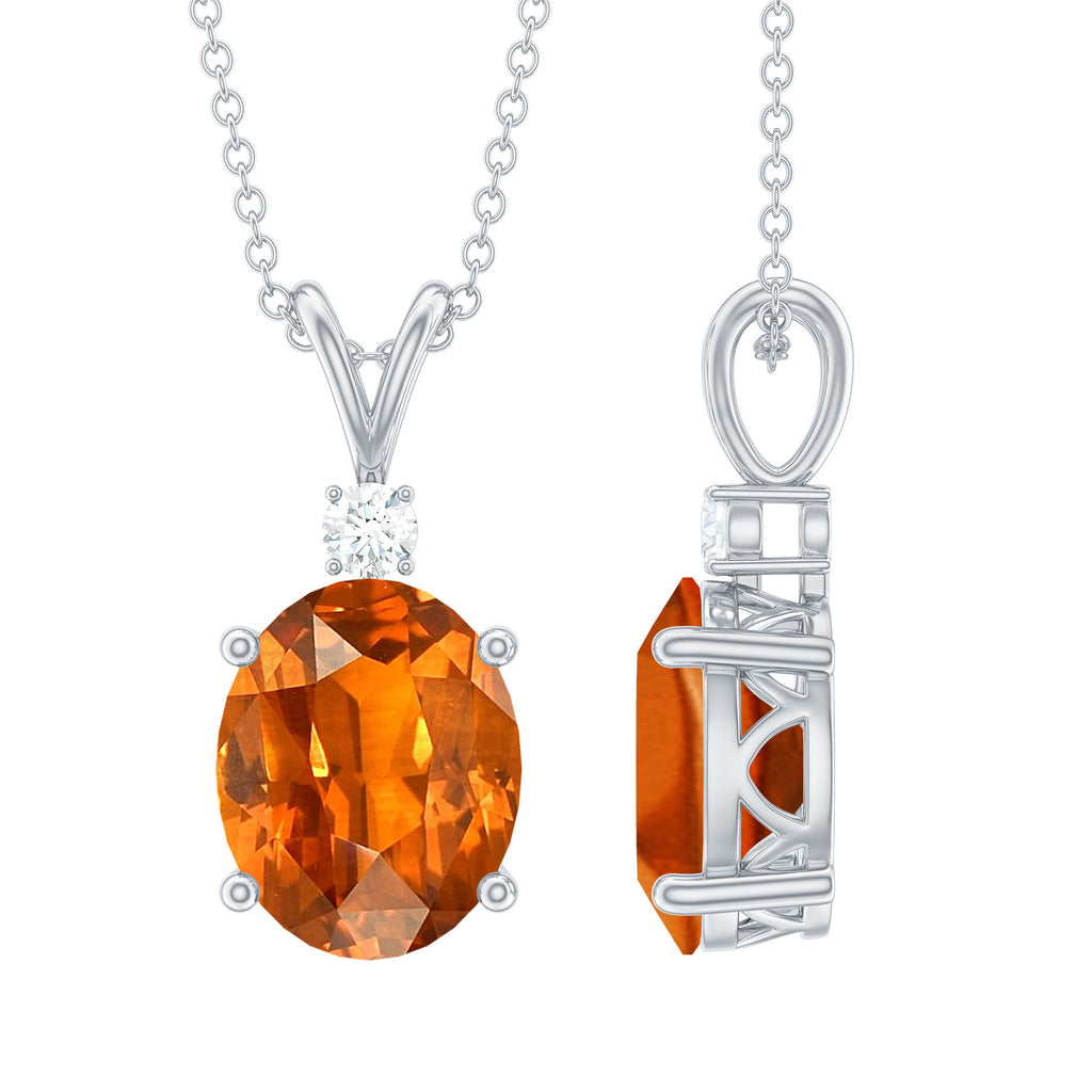 Solitaire Created Orange Sapphire Oval Pendant with Moissanite Lab Created Orange Sapphire - ( AAAA ) - Quality - Rosec Jewels
