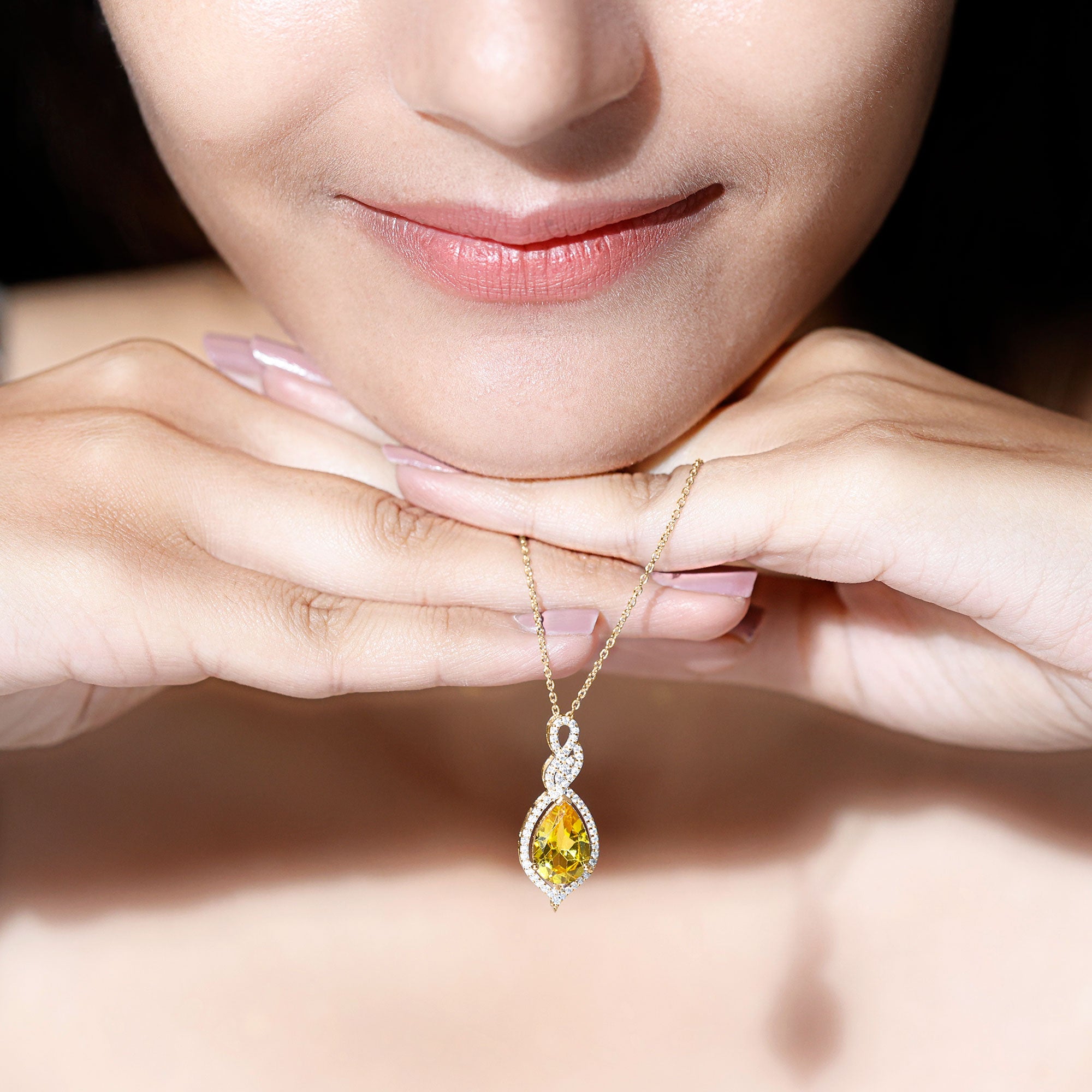 Created Yellow Sapphire and Diamond Teardrop Dangle Pendant Lab Created Yellow Sapphire - ( AAAA ) - Quality - Rosec Jewels