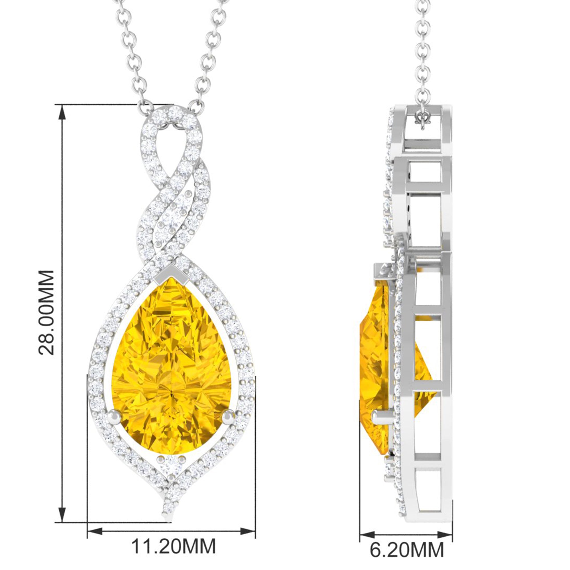 Created Yellow Sapphire and Diamond Teardrop Dangle Pendant Lab Created Yellow Sapphire - ( AAAA ) - Quality - Rosec Jewels