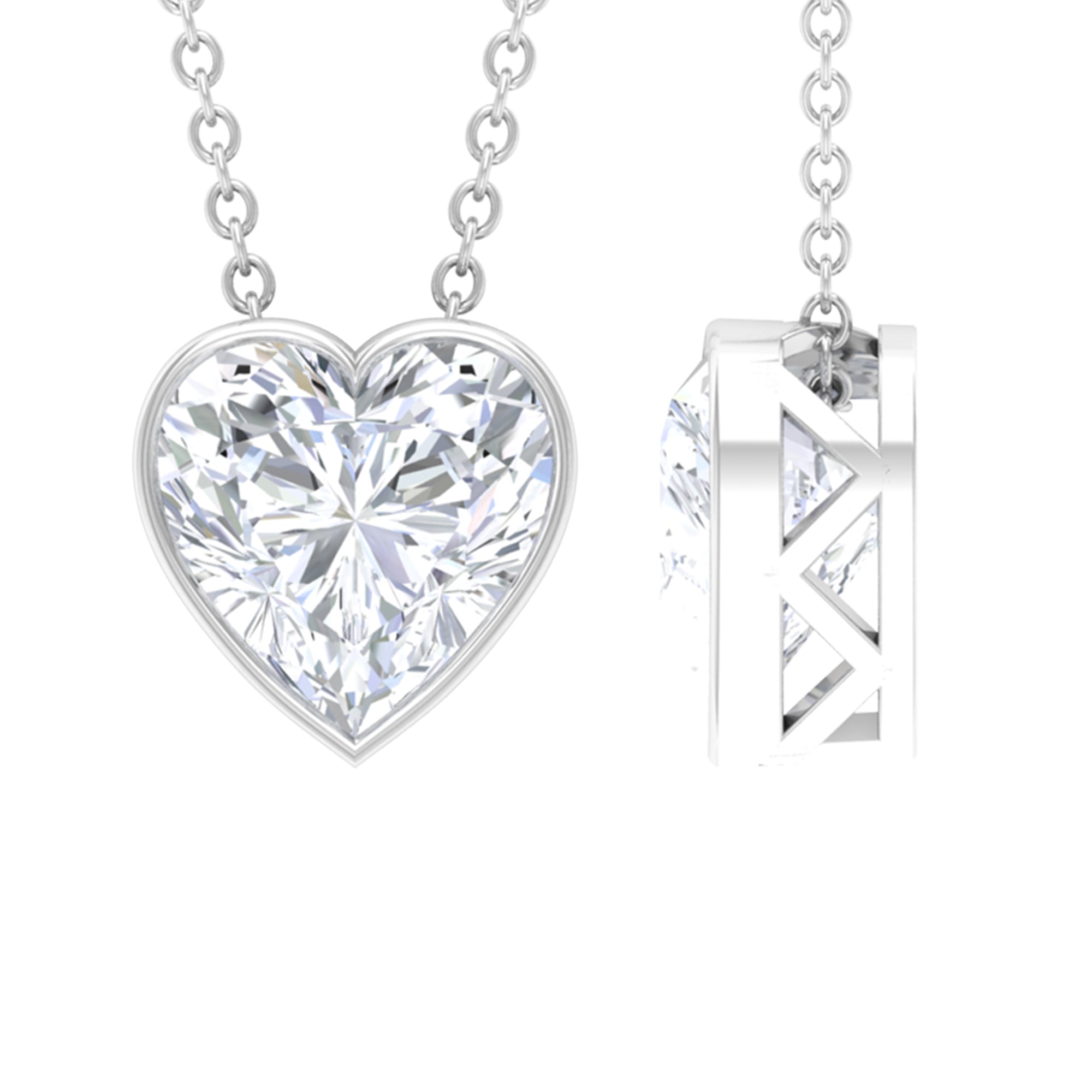 8 MM Heart Shape Moissanite Solitaire Silver Pendant in Bezel Setting - Rosec Jewels