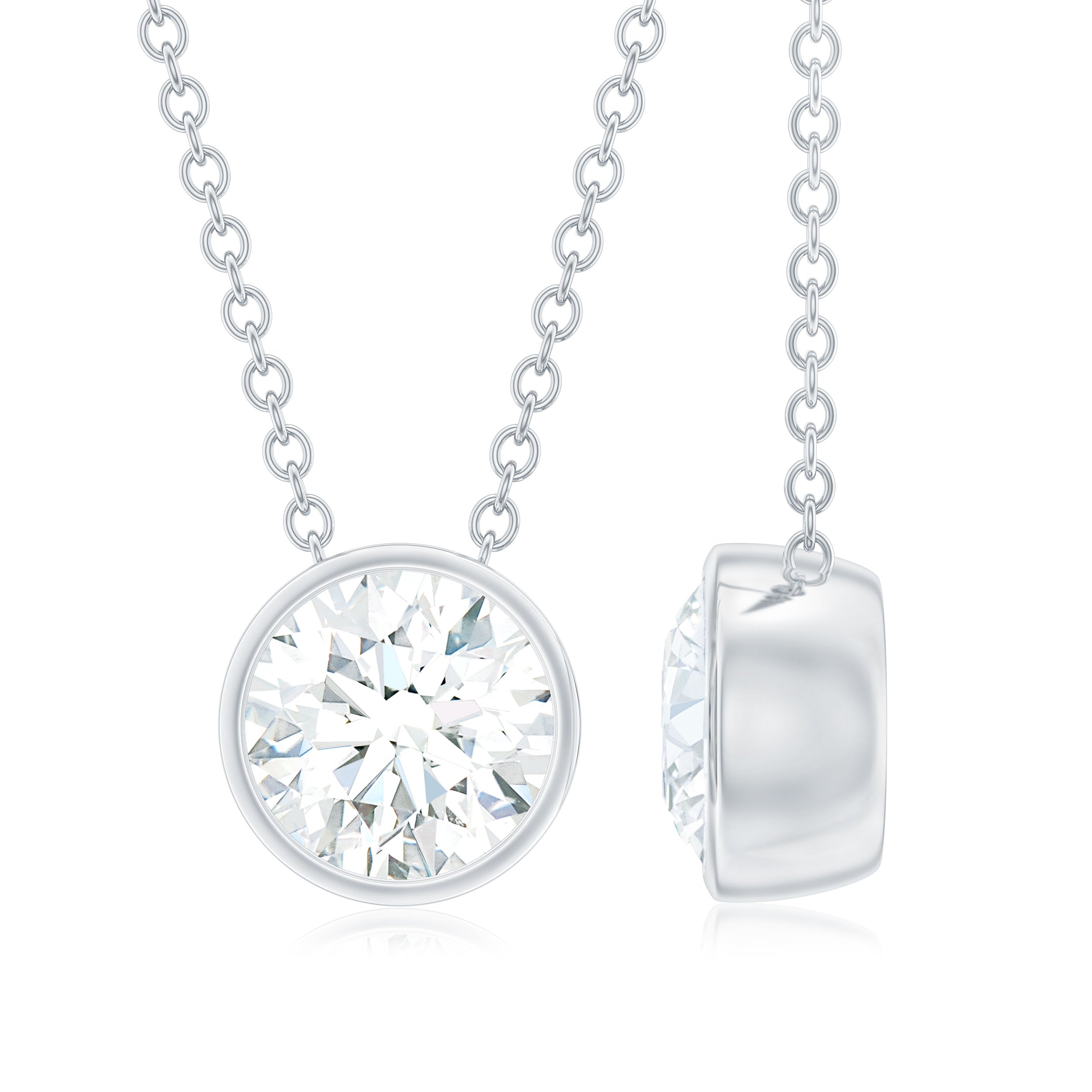 6.50 MM Simple Moissanite Solitaire Pendant Necklace in Silver - Rosec Jewels