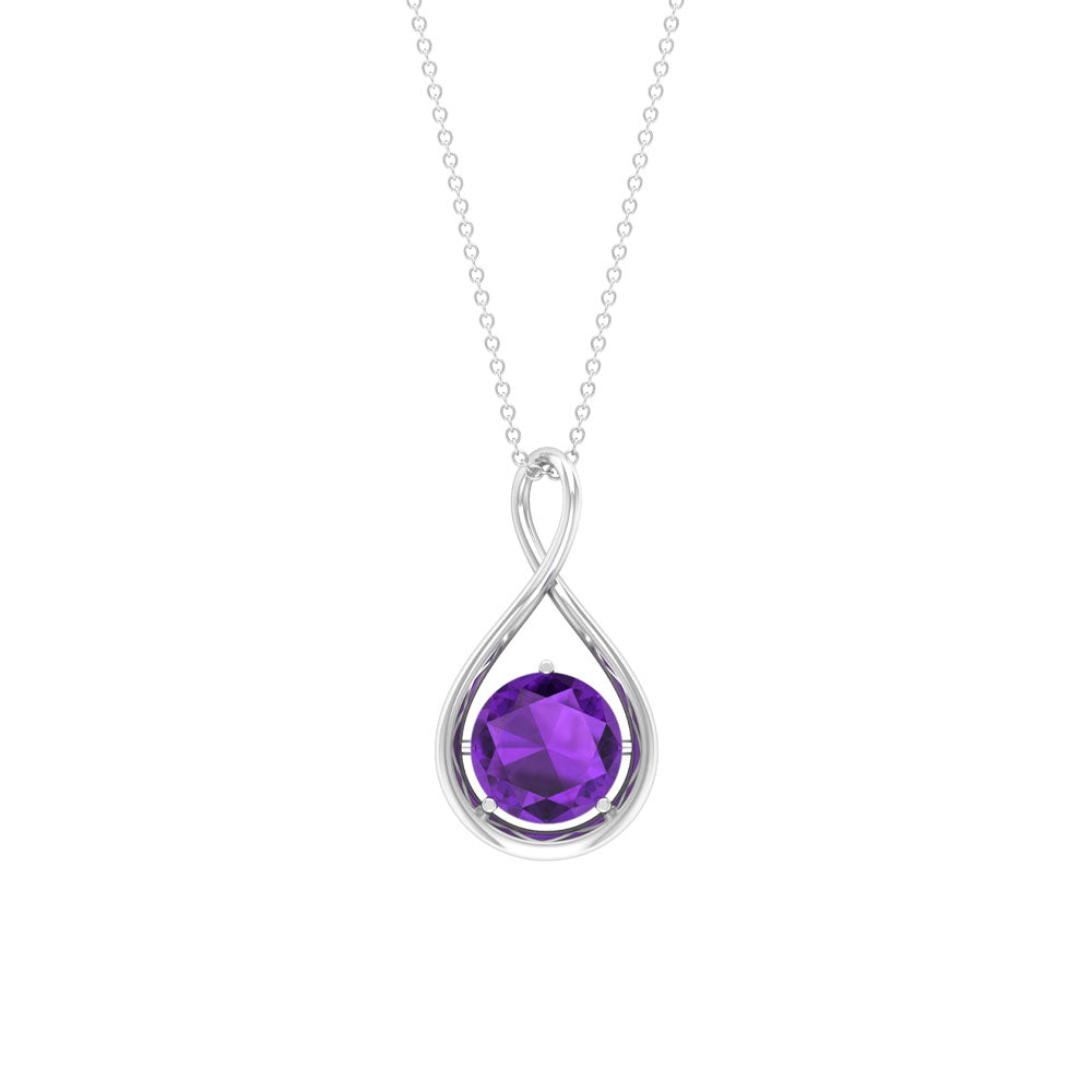 Solitaire Real Amethyst Infinity Pendant Necklace in Silver - Rosec Jewels
