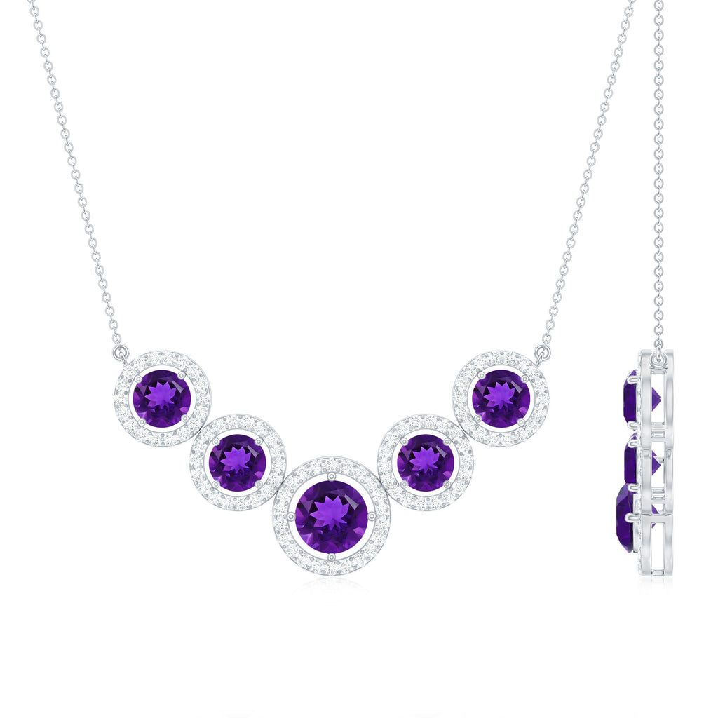 Amethyst Five Stone and Moissanite Halo Necklace in Gold Amethyst - ( AAA ) - Quality - Rosec Jewels