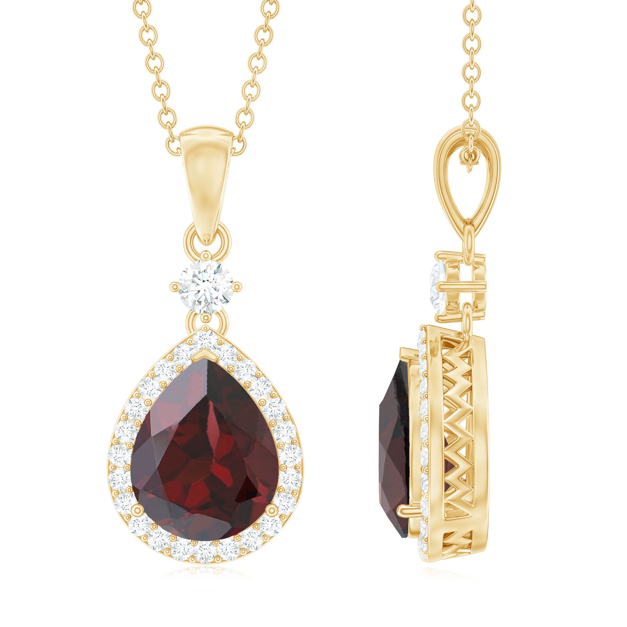 2.75 CT Garnet and Diamond Halo Pendant Necklace Garnet - ( AAA ) - Quality - Rosec Jewels