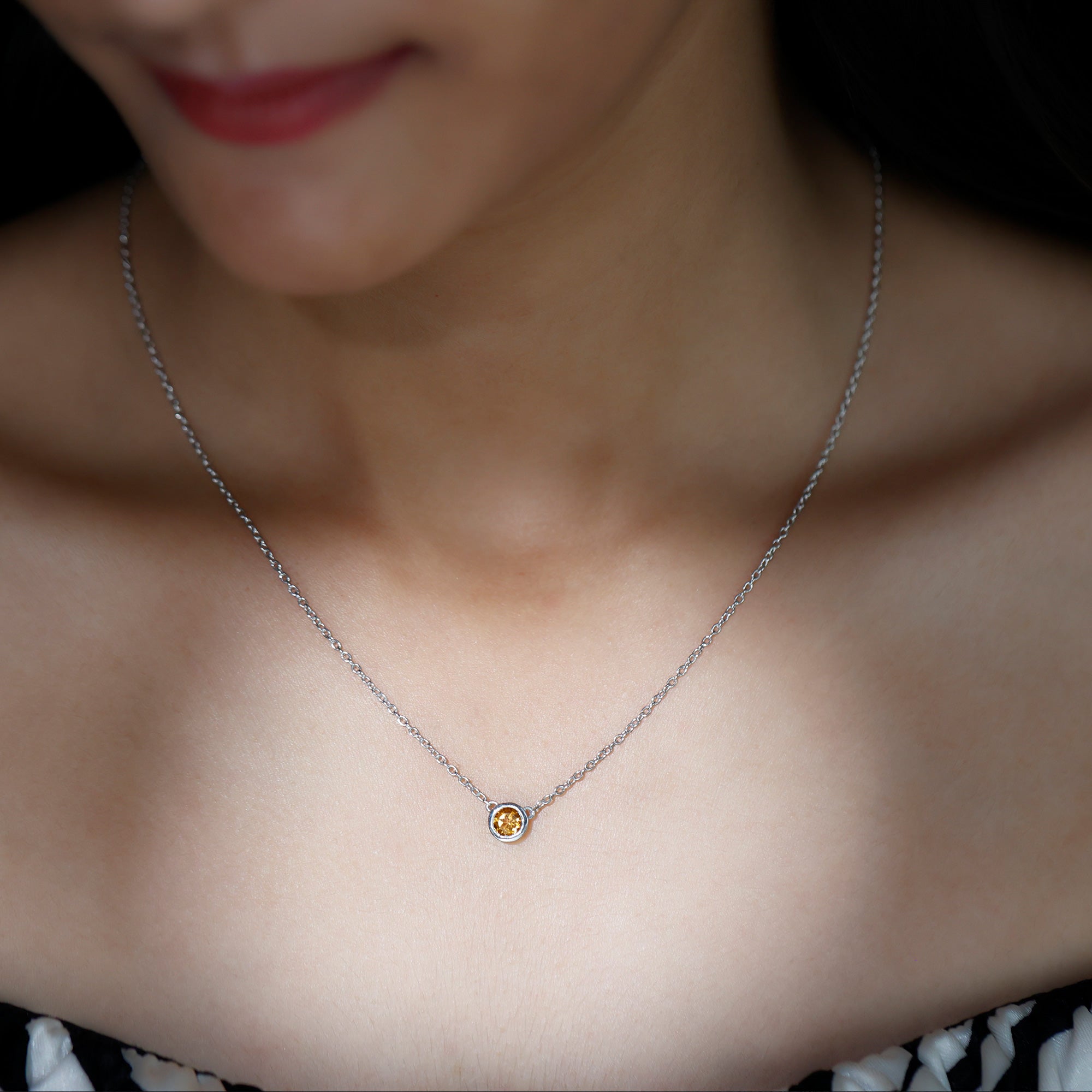 Real Round Cut Citrine Solitaire Necklace - Rosec Jewels