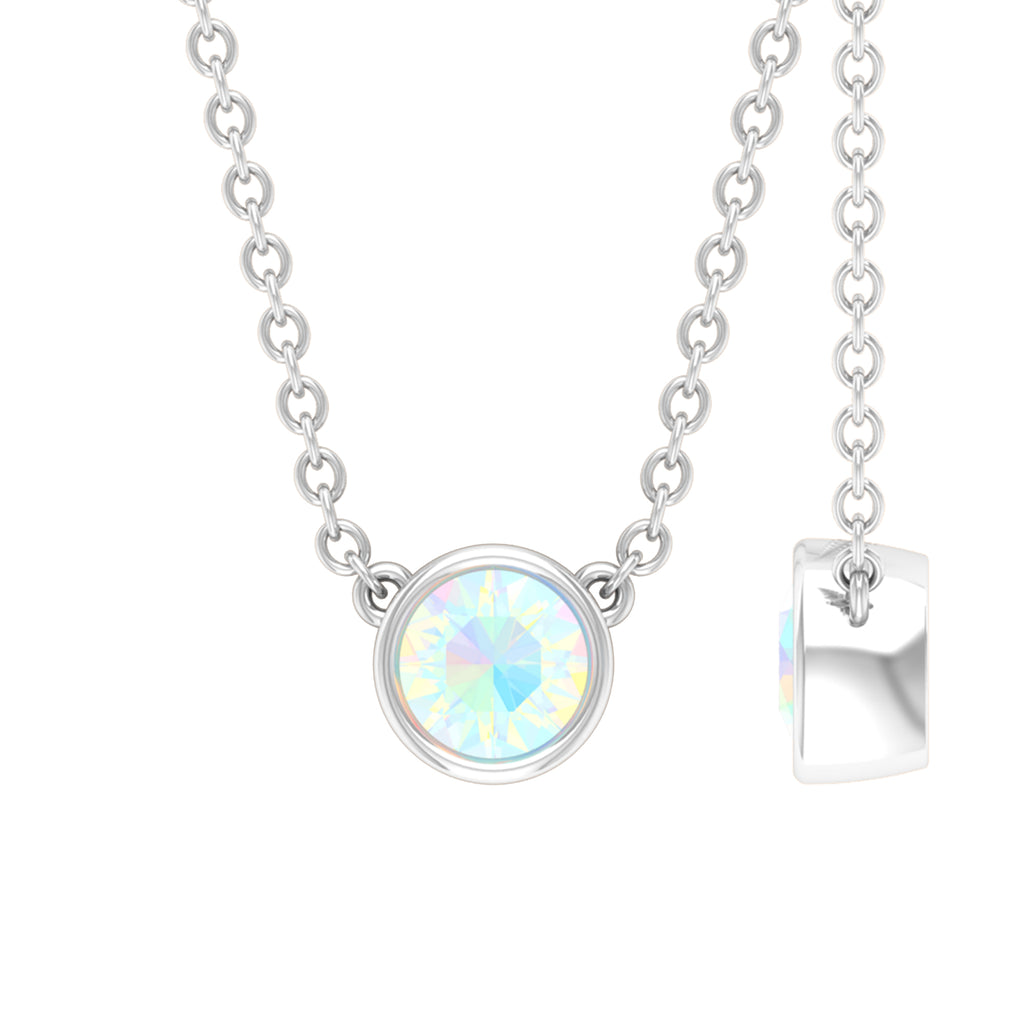 Rosec Jewels-4 MM Round Shape Ethiopian Opal Solitaire Necklace in Bezel Setting