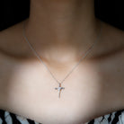 Moissanite Contemporary Bypass Cross Pendant in Silver - Rosec Jewels