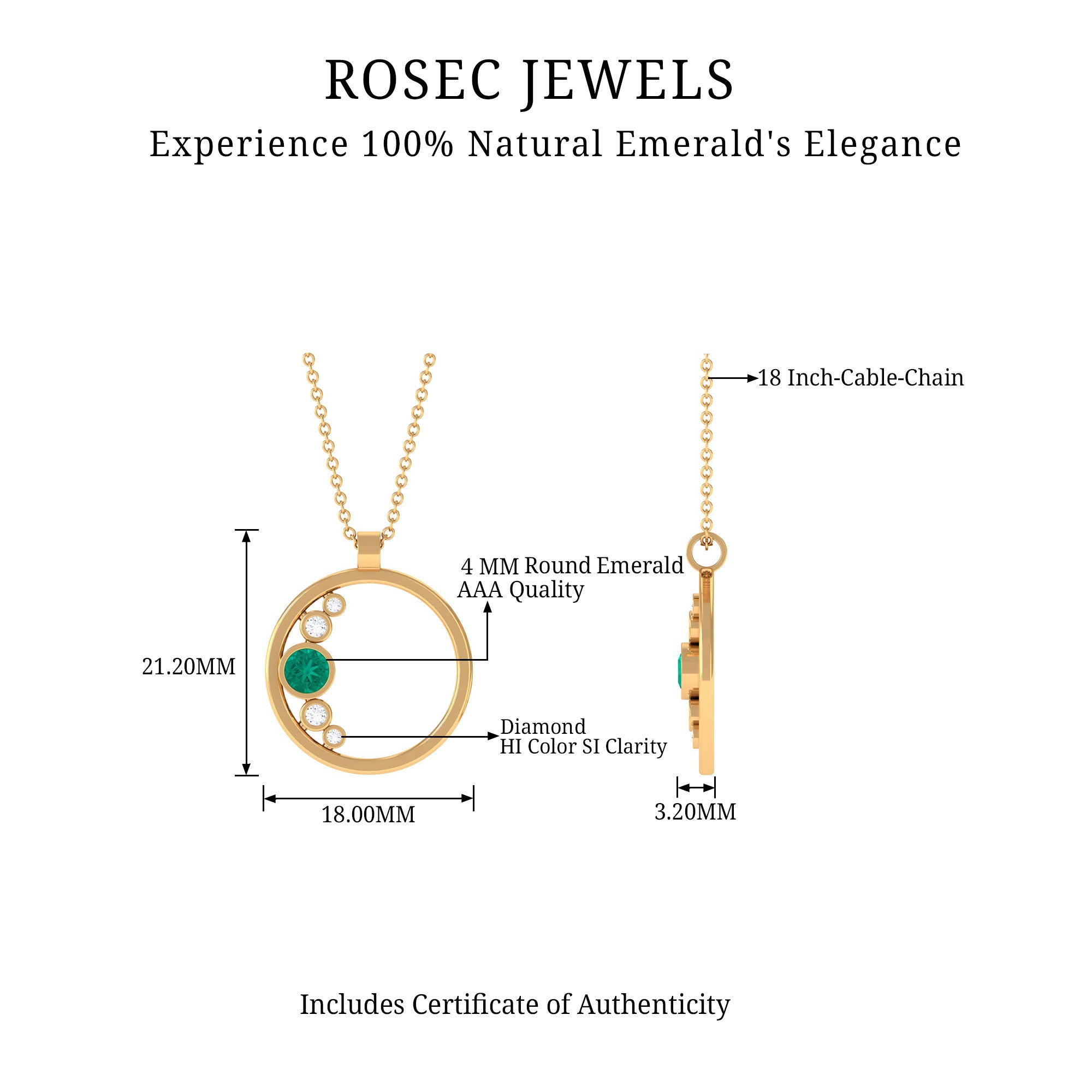 Emerald and Diamond Open Circle Pendant Necklace with Chain Emerald - ( AAA ) - Quality - Rosec Jewels