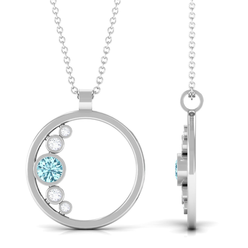 Bezel Set Aquamarine and Diamond Open Circle Pendant Aquamarine - ( AAA ) - Quality - Rosec Jewels