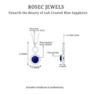 Lab-Created Blue Sapphire Halo Silver Dangle Pendant with Moissanite - Rosec Jewels