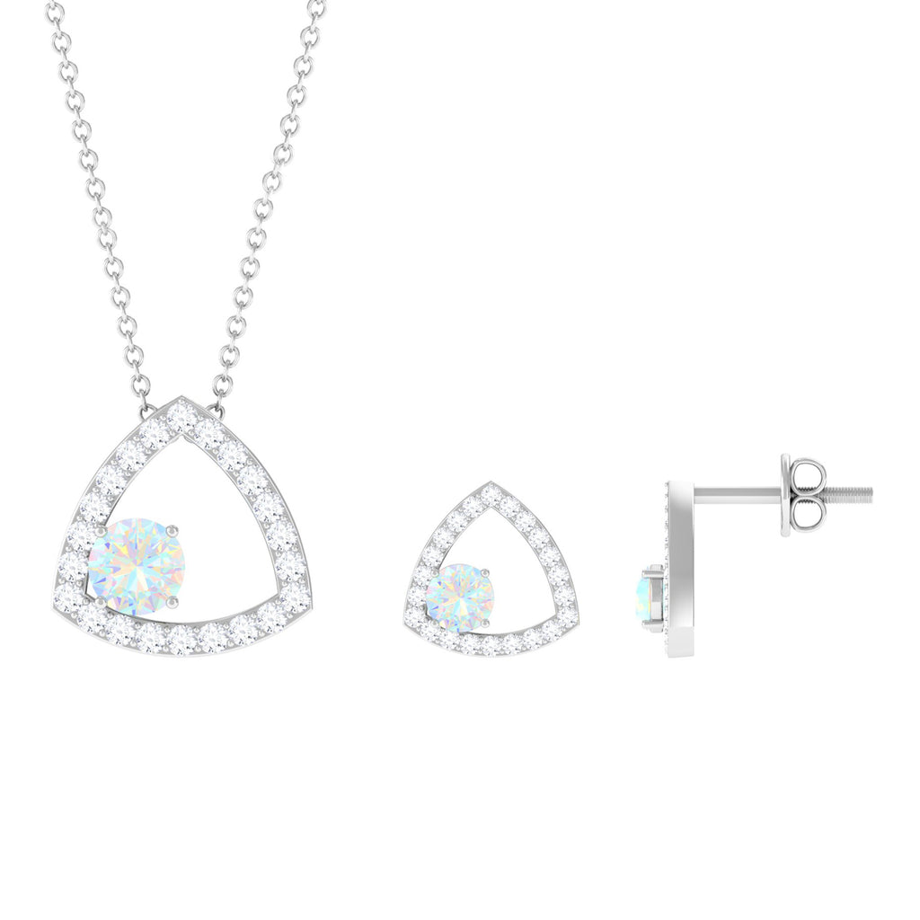 Simple Ethiopian Opal and Moissanite Triangle Jewelry Set Ethiopian Opal - ( AAA ) - Quality - Rosec Jewels