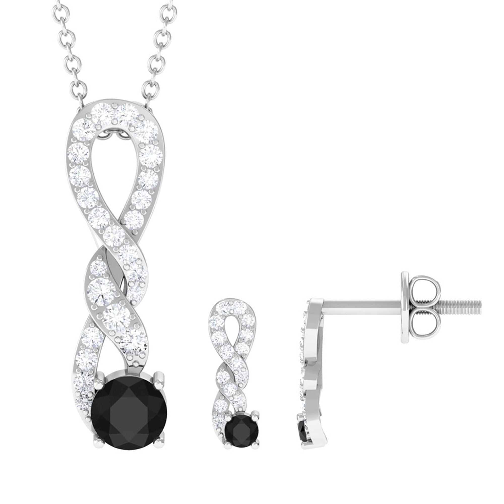 1 CT Natural Black Onyx Infinity Necklace and Earrings Set Black Onyx - ( AAA ) - Quality - Rosec Jewels