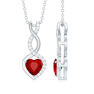 Infinity and Heart Silver Pendant Necklace with Created Ruby and Moissanite - Rosec Jewels