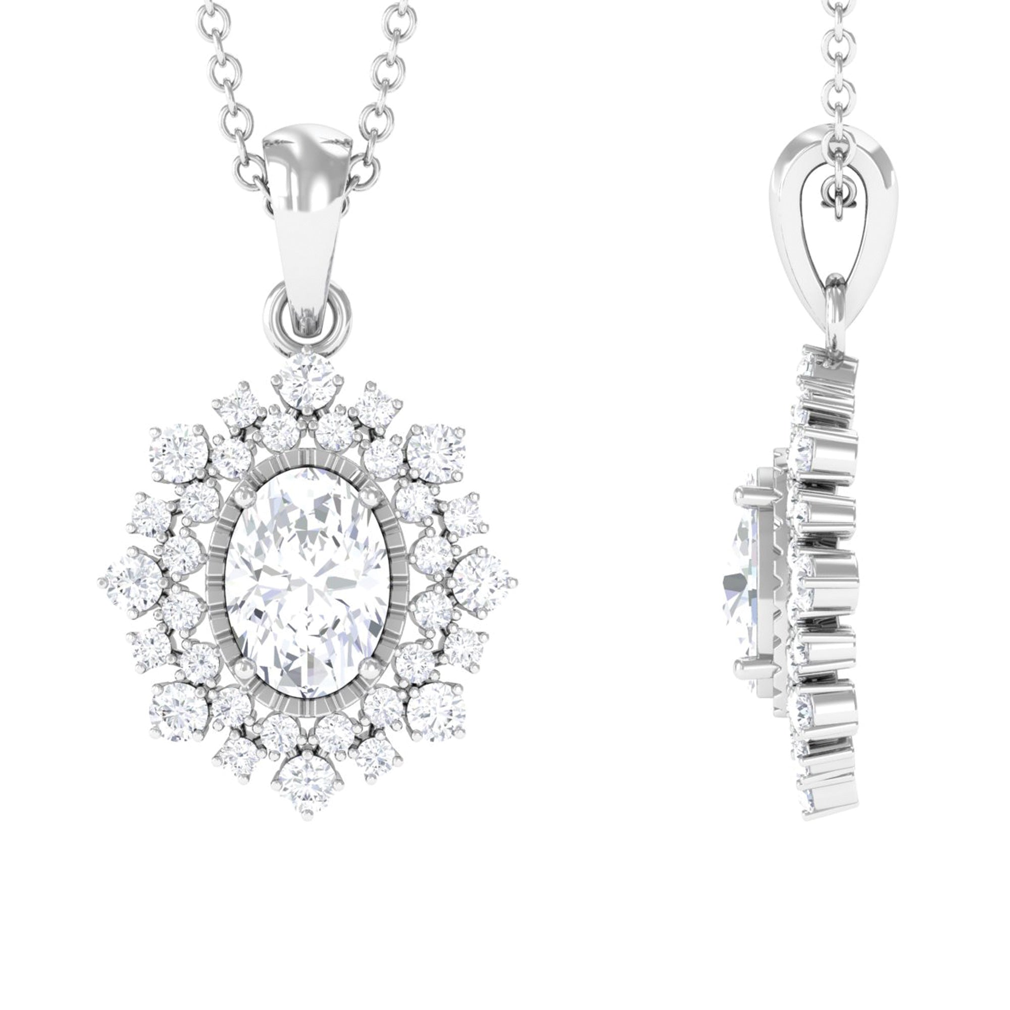 1.5 CT Oval Moissanite Halo Bridal Pendant in Silver - Rosec Jewels