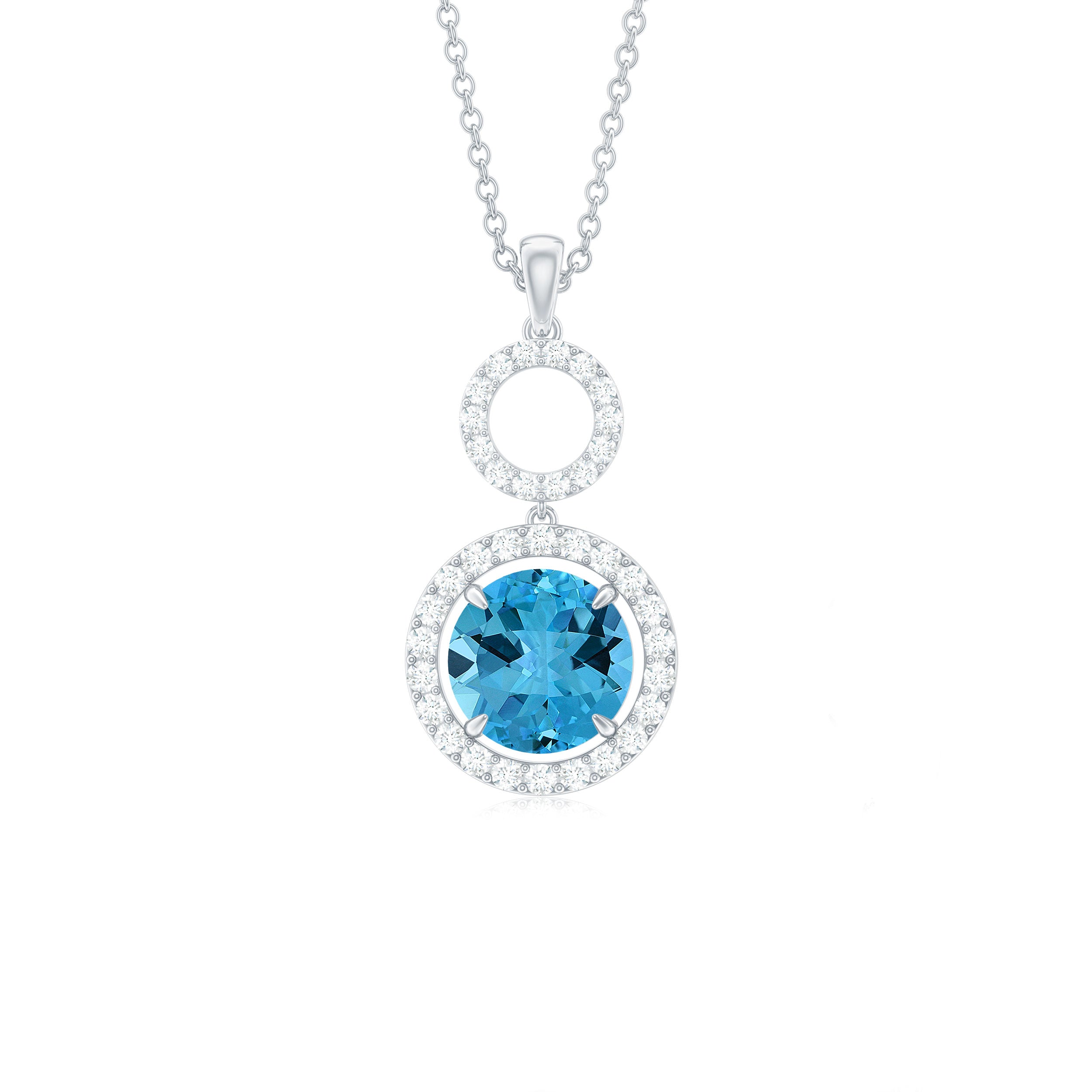 2.50 CT Swiss Blue Topaz Dangle Necklace with Diamond Halo Swiss Blue Topaz - ( AAA ) - Quality - Rosec Jewels