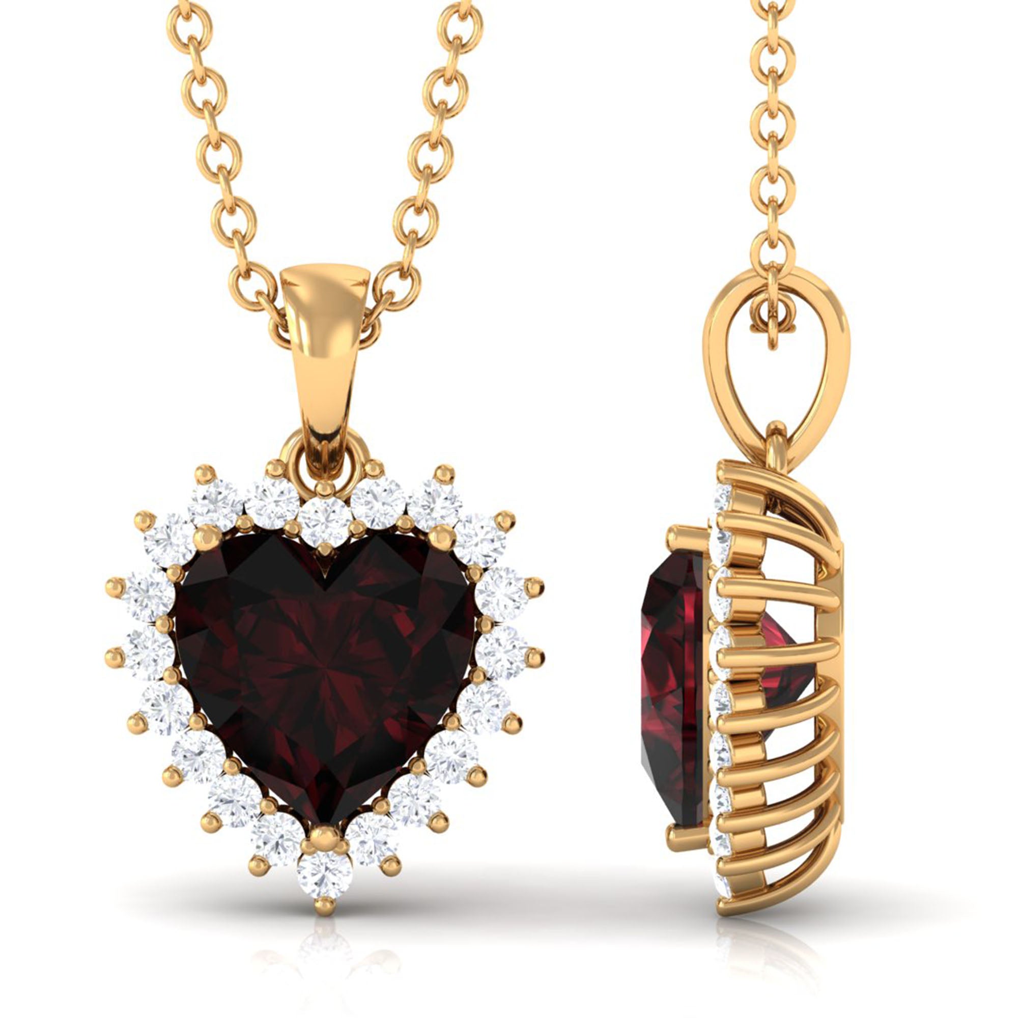 4.25 CT Garnet Heart Pendant Necklace with Diamond Halo Garnet - ( AAA ) - Quality - Rosec Jewels