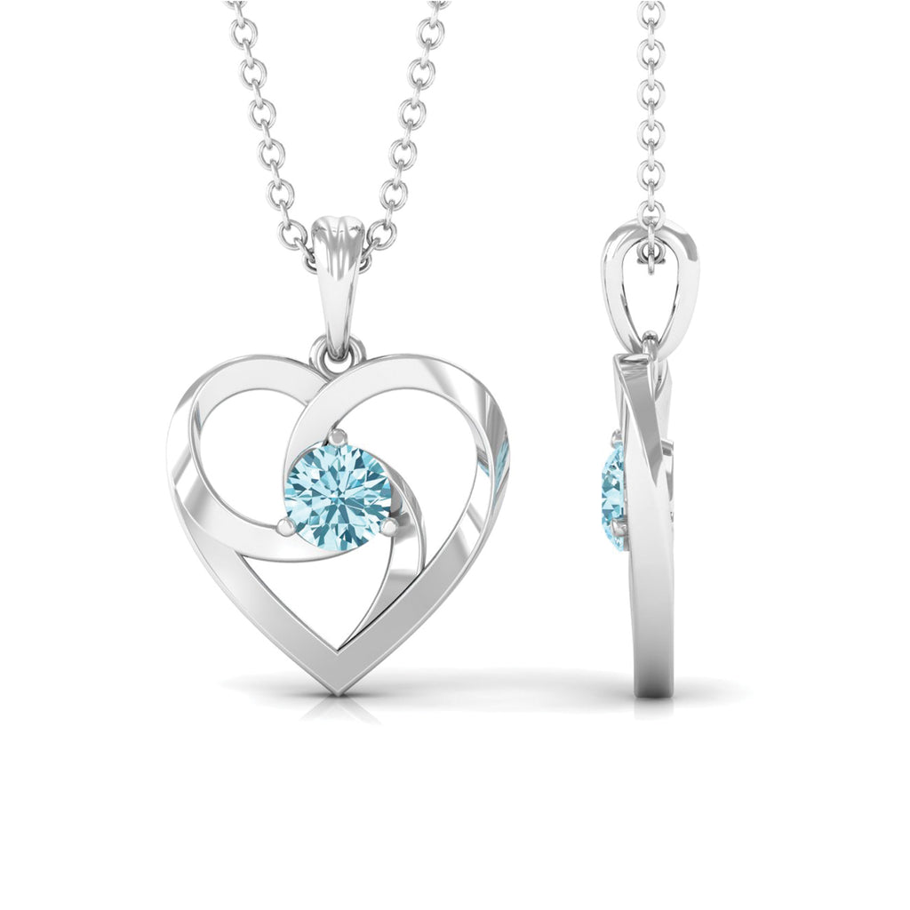 4 MM March Birthstone Aquamarine Solitaire Heart Knot Necklace Aquamarine - ( AAA ) - Quality - Rosec Jewels