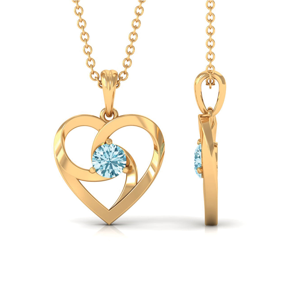 4 MM March Birthstone Aquamarine Solitaire Heart Knot Necklace Aquamarine - ( AAA ) - Quality - Rosec Jewels