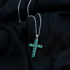 3.5 CT Lab Created Emerald Cross Pendant Necklace in Silver - Rosec Jewels