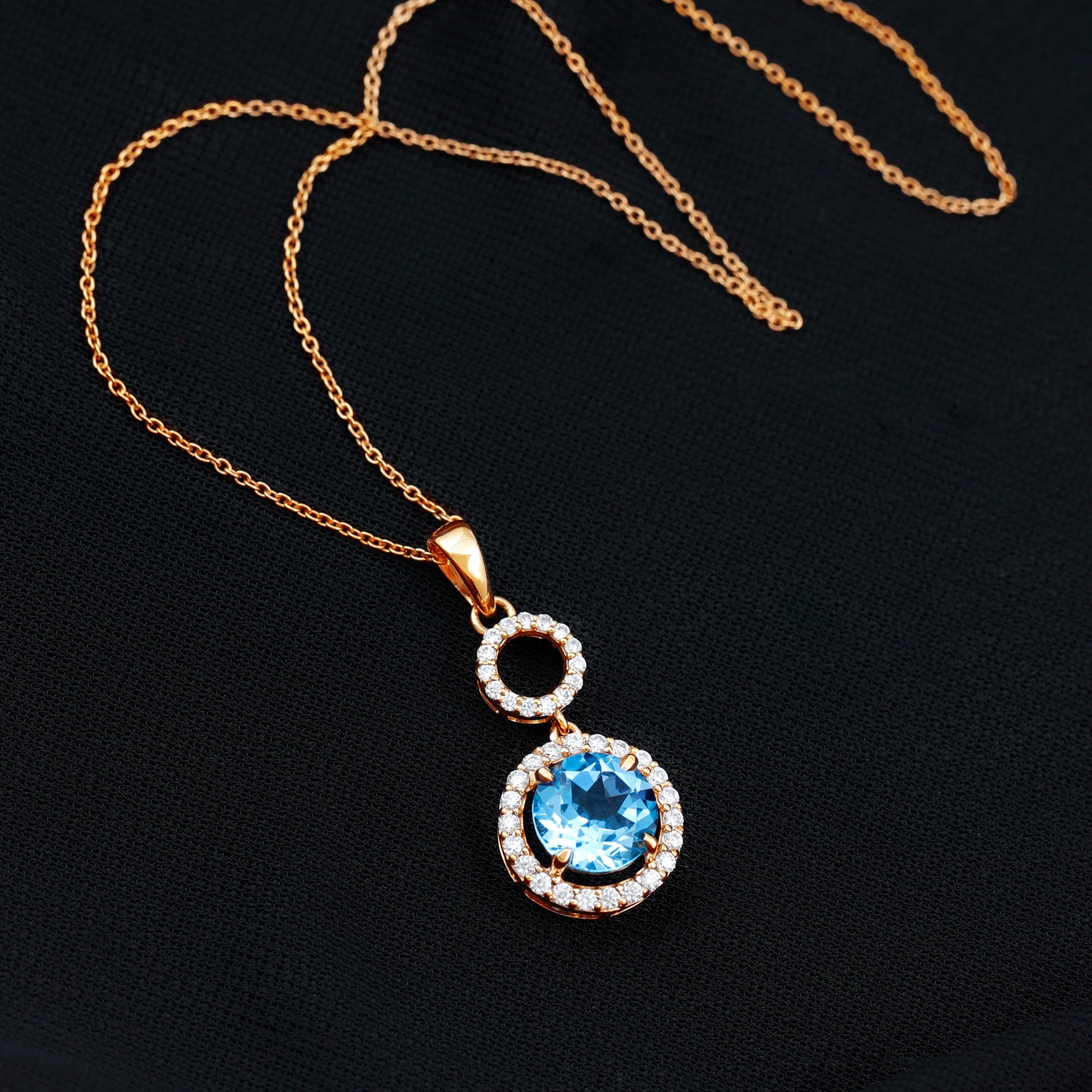 Round Swiss Blue Topaz Dangle Pendant with Diamond Halo Swiss Blue Topaz - ( AAA ) - Quality - Rosec Jewels