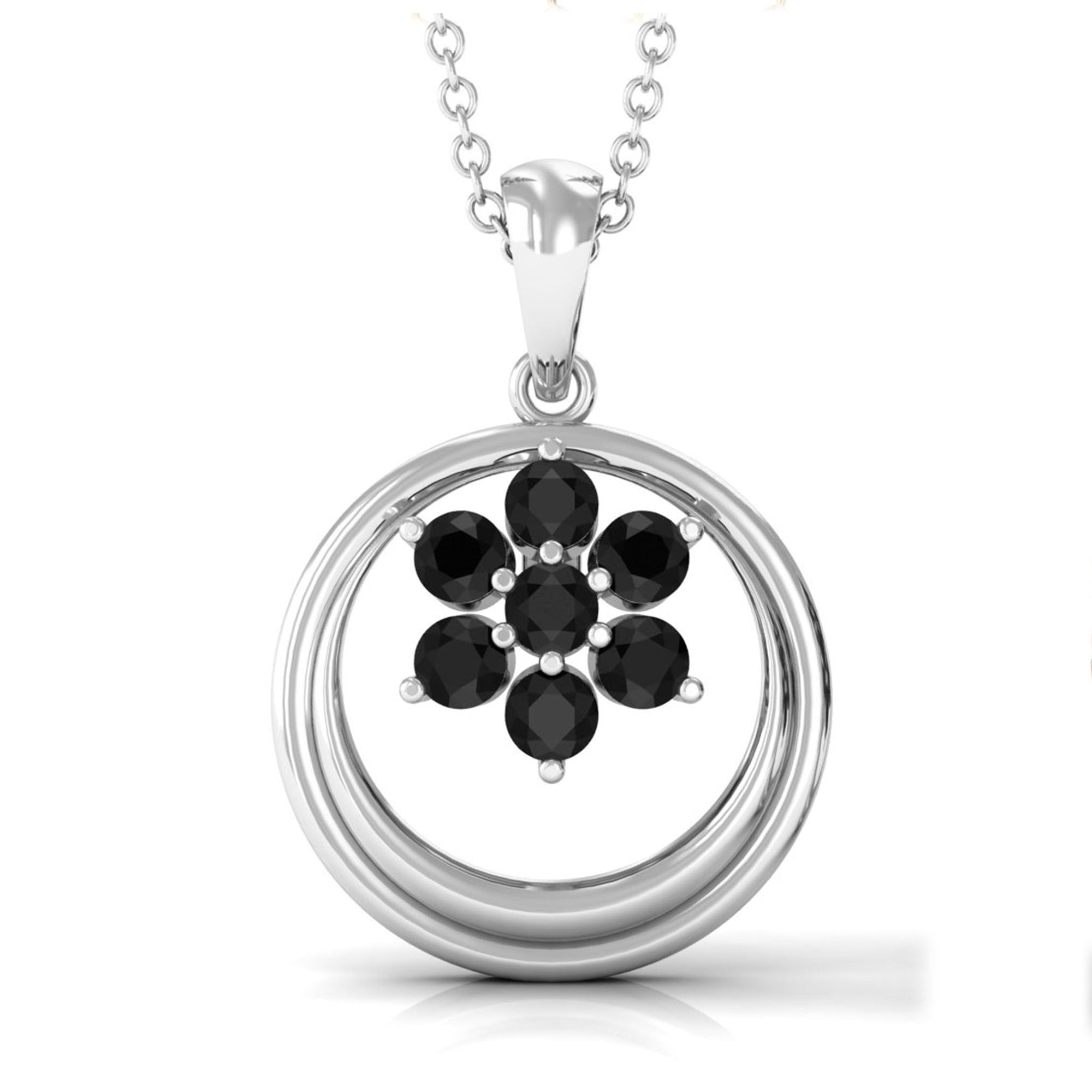 1/4 CT Minimal Black Spinel Cluster Open Circle Pendant Black Spinel - ( AAA ) - Quality - Rosec Jewels