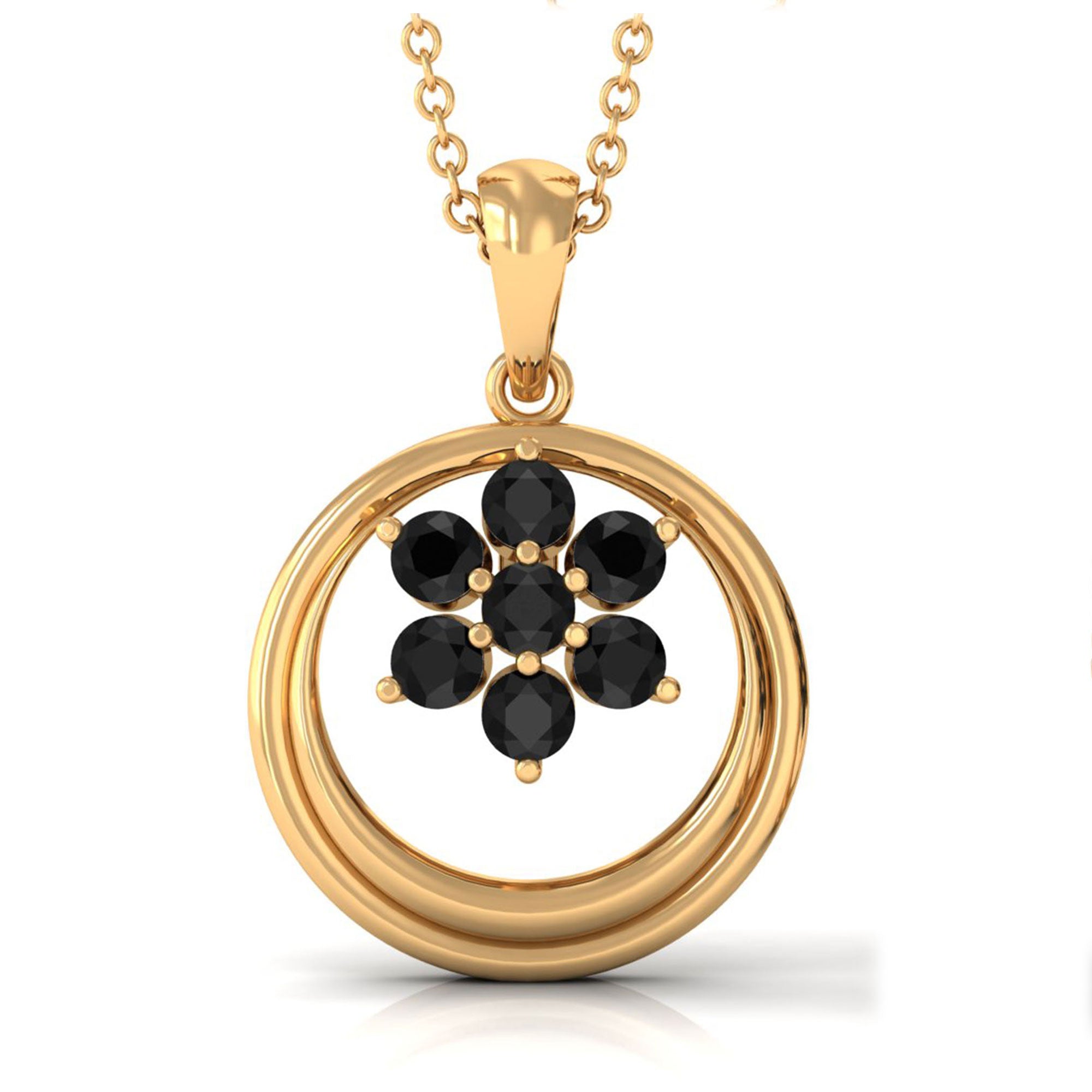 1/4 CT Minimal Black Spinel Cluster Open Circle Pendant Black Spinel - ( AAA ) - Quality - Rosec Jewels