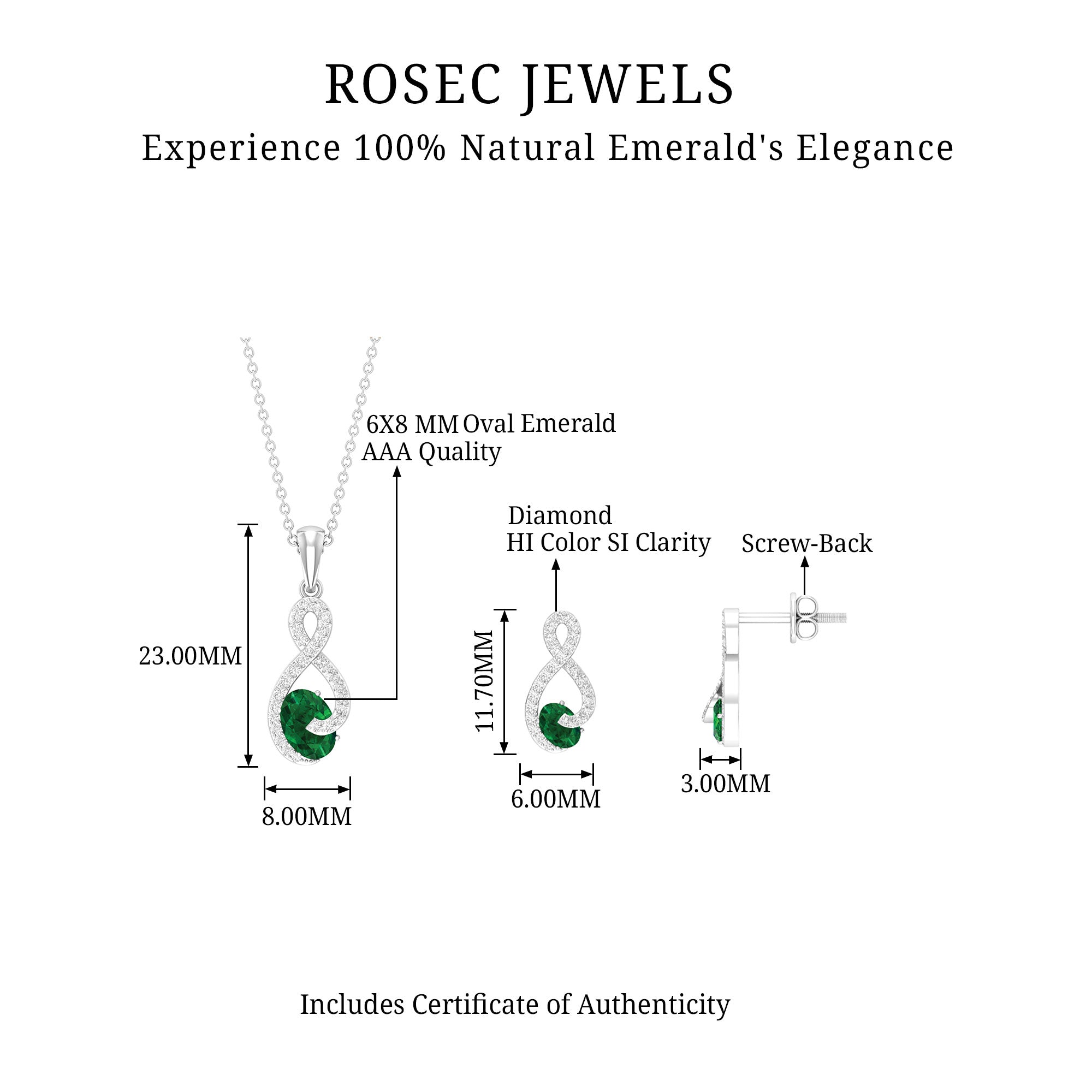 Infinity Jewelry Set with Oval Shape Emerald and Diamond Emerald - ( AAA ) - Quality - Rosec Jewels
