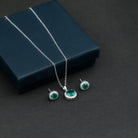 4.75 CT Classic Created Emerald Silver Halo Jewelry Set with Zircon - Rosec Jewels