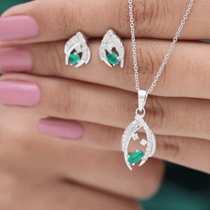 1.50 CT Emerald and Diamond Simple Jewelry Set Emerald - ( AAA ) - Quality - Rosec Jewels