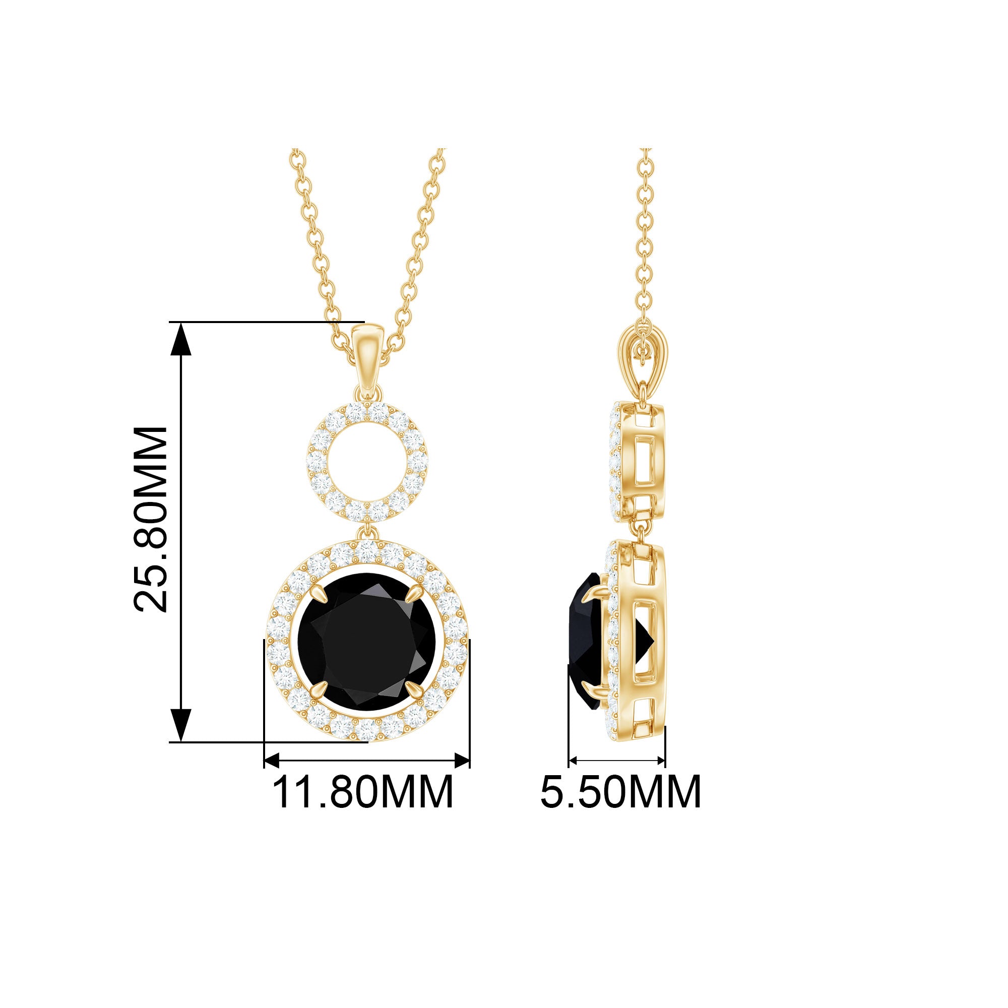 Black Onyx and Diamond Halo Dangle Pendant Necklace Black Onyx - ( AAA ) - Quality - Rosec Jewels