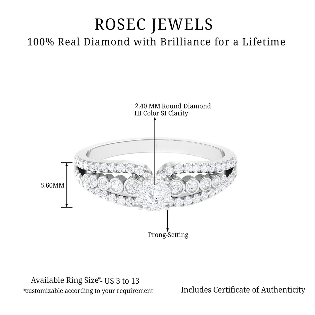 Diamond Designer Engagement Ring with Side Stones Diamond - ( HI-SI ) - Color and Clarity - Rosec Jewels