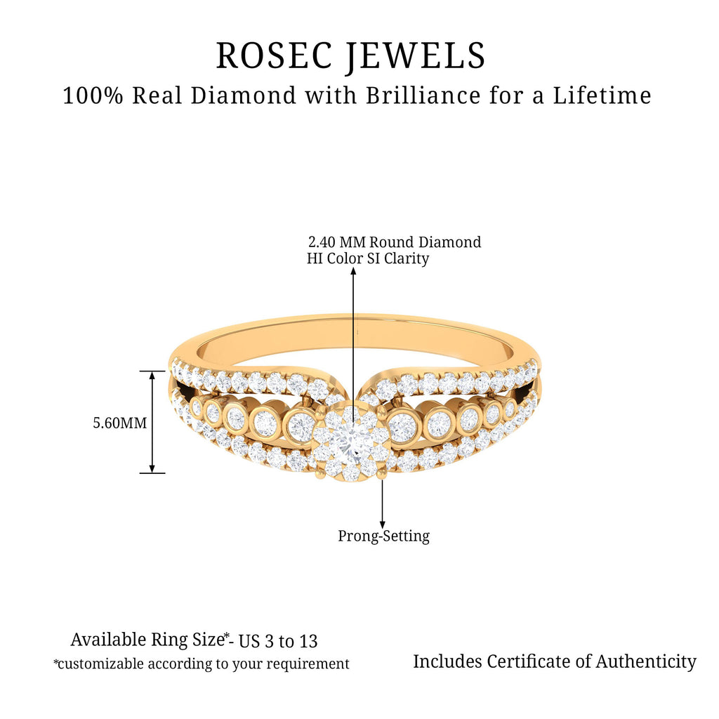 Diamond Designer Engagement Ring with Side Stones Diamond - ( HI-SI ) - Color and Clarity - Rosec Jewels