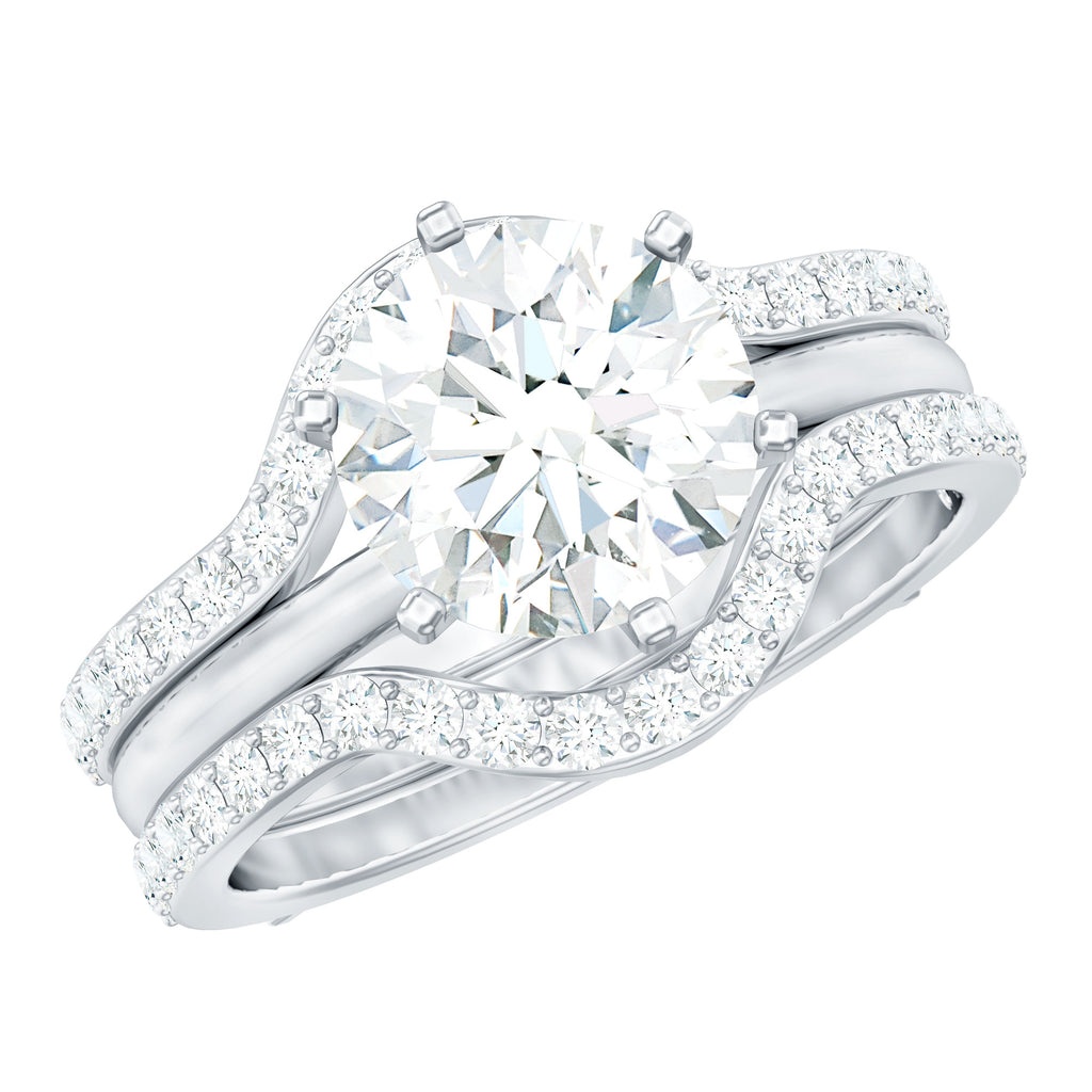 Solitaire zertifiziertes Moissanite Trio Hochzeitsring Set