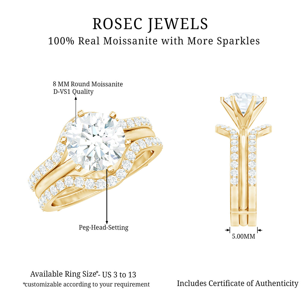 Solitaire zertifiziertes Moissanite Trio Hochzeitsring Set