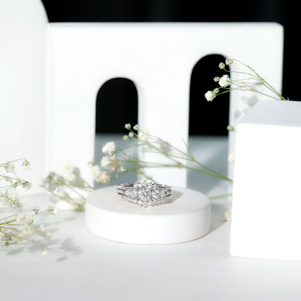 Zertifiziertes Moissanite Trio Brautring Set
