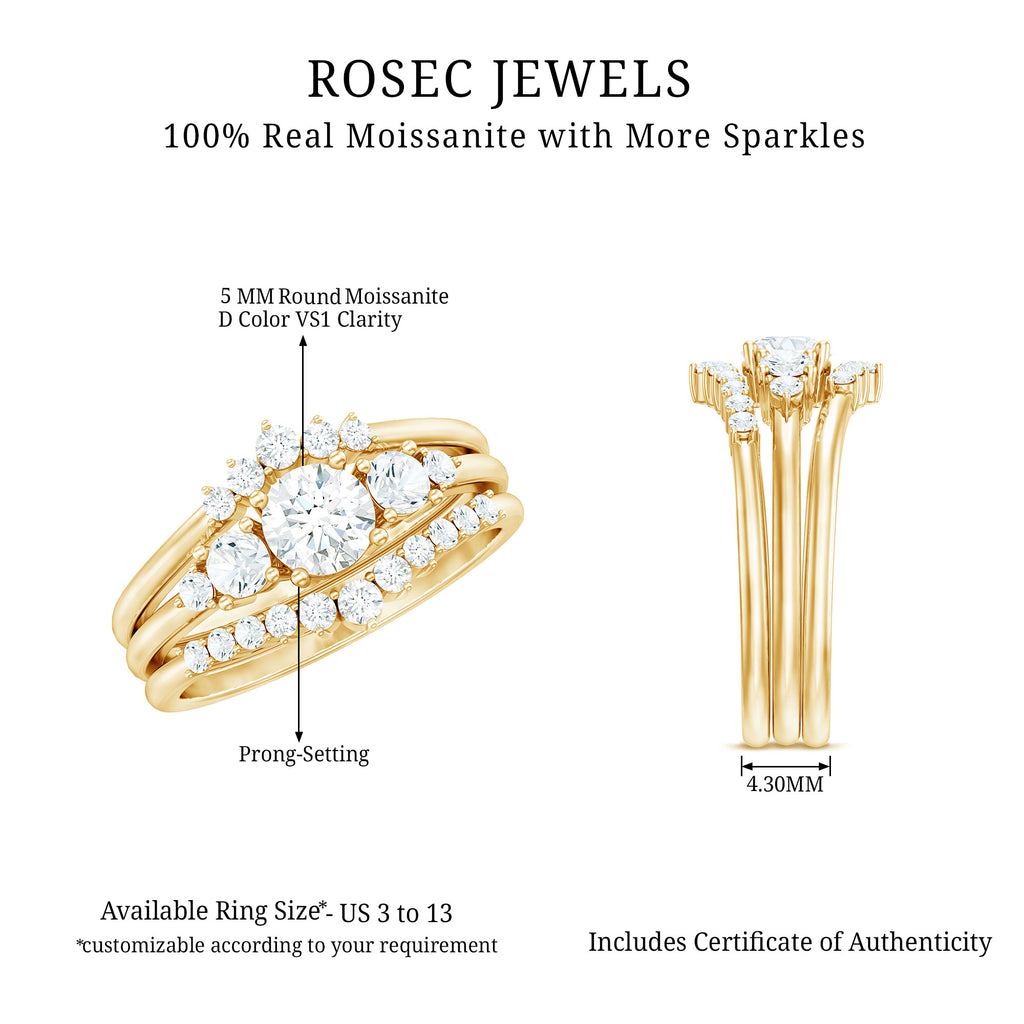 Zertifiziertes Moissanite Trio Brautring Set