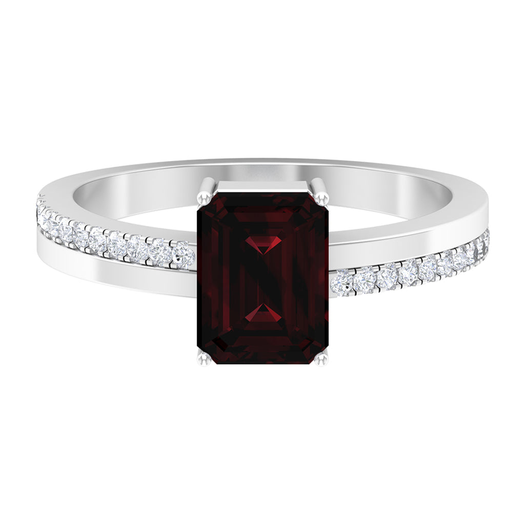 1.75 CT Garnet Two Tone Solitaire Ring with Diamond Garnet - ( AAA ) - Quality - Rosec Jewels