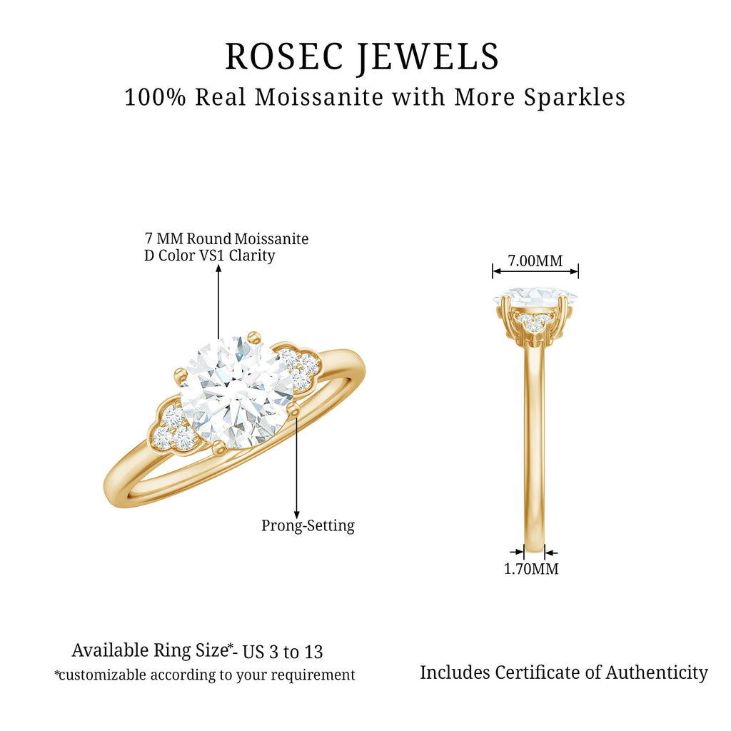6.50 MM Trio Solitaire Moissanite Verlobungsring mit Zargenfassung