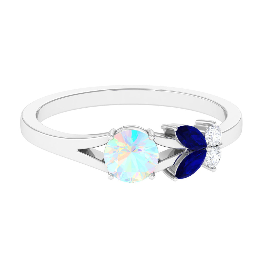 3/4 CT Ethiopian Opal and Blue Sapphire Promise Ring with Moissanite Ethiopian Opal - ( AAA ) - Quality - Rosec Jewels