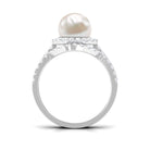 Freshwater Pearl and Diamond Halo Wedding Ring Set Freshwater Pearl - ( AAA ) - Quality - Rosec Jewels