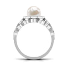Freshwater Pearl and Diamond Wedding Ring Set Freshwater Pearl - ( AAA ) - Quality - Rosec Jewels