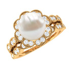 Freshwater Pearl and Diamond Wedding Ring Set Freshwater Pearl - ( AAA ) - Quality - Rosec Jewels