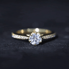 3/4 CT Zircon Engagement Ring with Side Stones in Gold Zircon - ( AAAA ) - Quality - Rosec Jewels