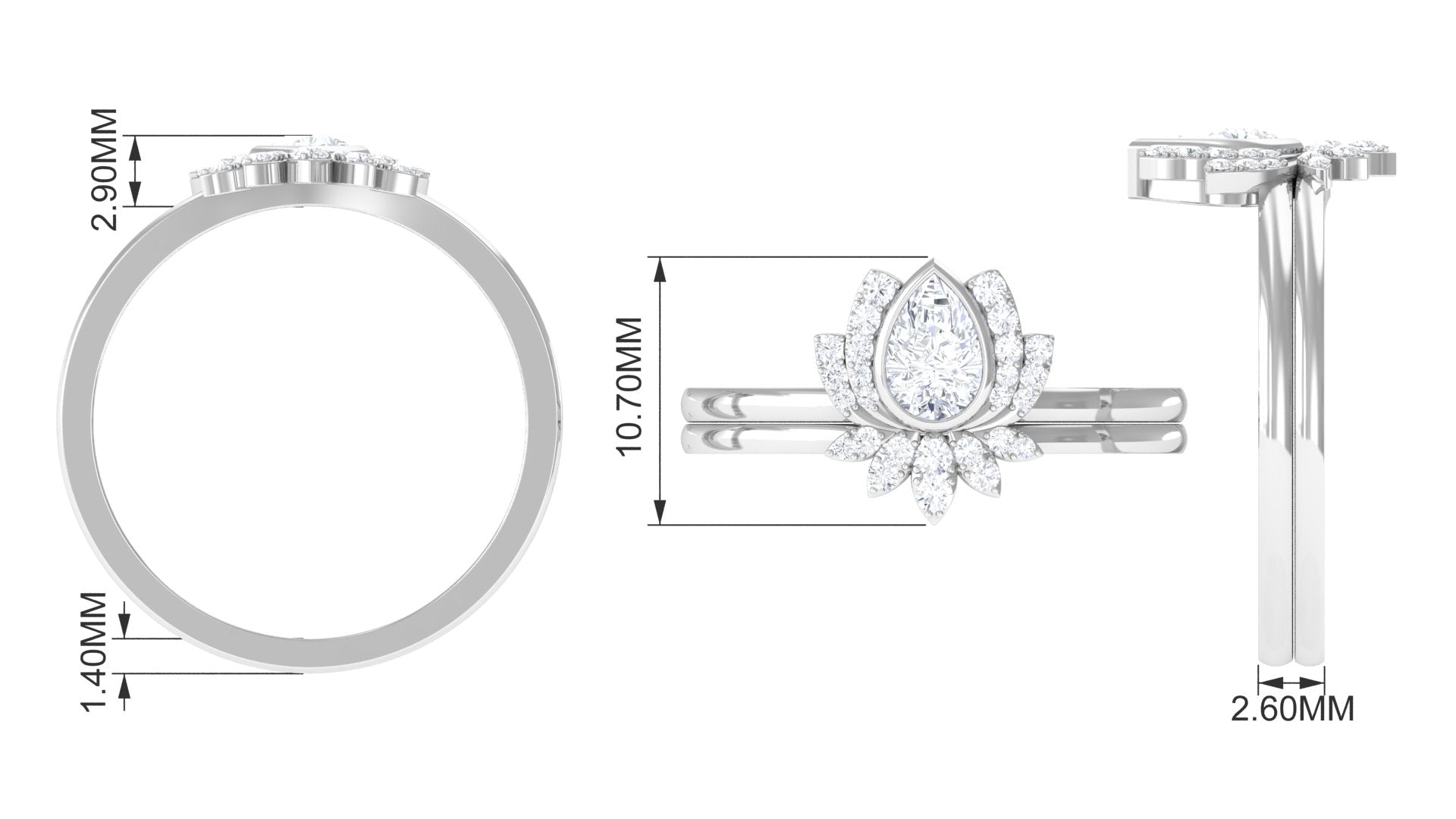 Certified Zircon Lotus Floral Bridal Wedding Ring Set Zircon - ( AAAA ) - Quality - Rosec Jewels