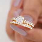 Princess Cut Zircon Wedding Ring Set with Enhancer Band Zircon - ( AAAA ) - Quality - Rosec Jewels