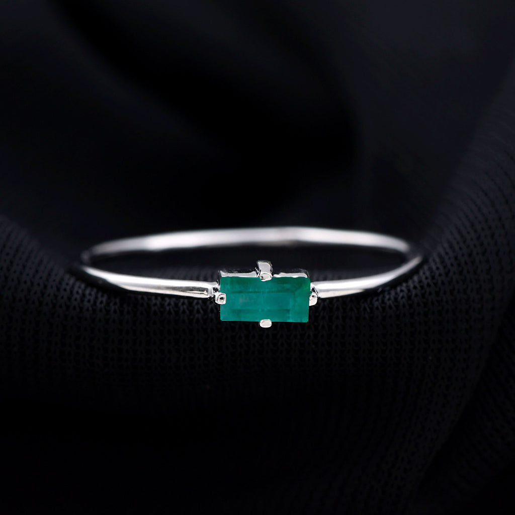 Dainty Baguette Cut Real Emerald Birthstone East West Promise Ring Emerald - ( AAA ) - Quality - Rosec Jewels
