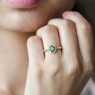 Oval shape Emerald and Diamond Halo Engagement Ring Emerald - ( AAA ) - Quality - Rosec Jewels